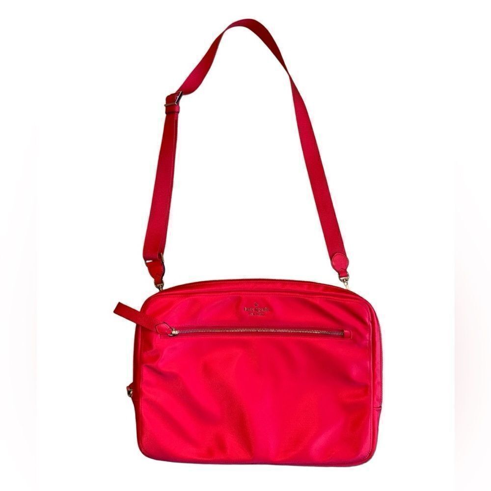 Kate Spade NY Chelsea Nylon Laptop Sleeve Crossbody Bag With Strap in Red & Gold - Picture 6 of 14